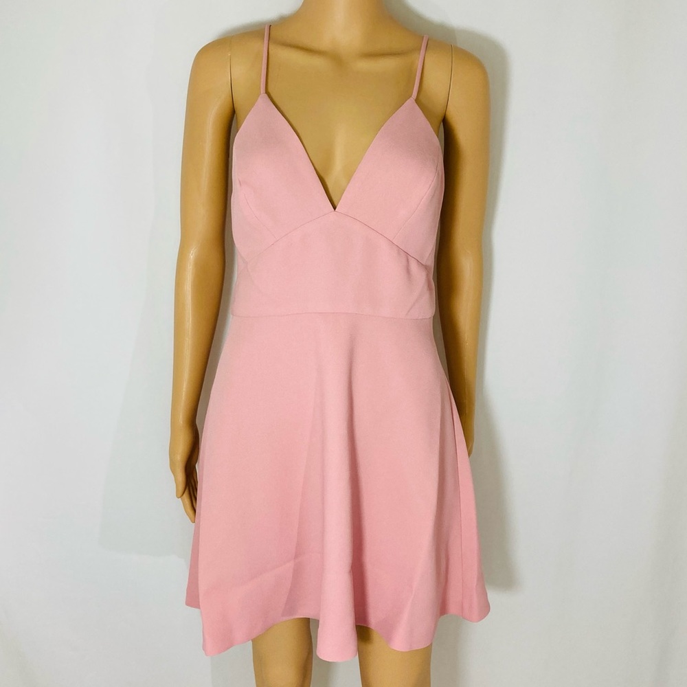 NWT! BCBGeneration Pink Rose V-Neck Crisscross Back Fit & Flare Mini Dress Sz 10